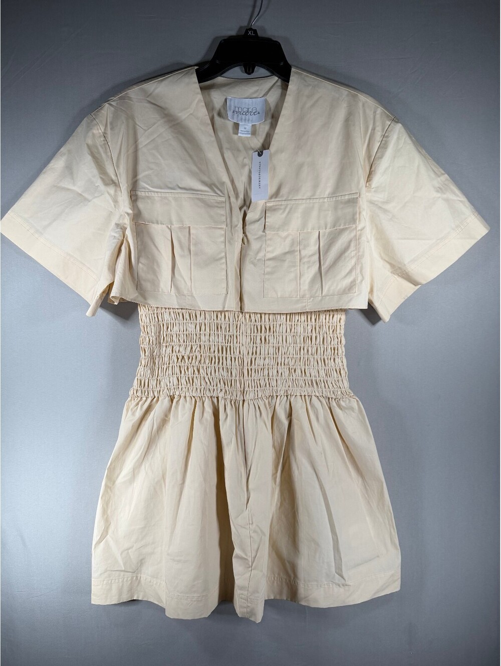 Mare Mare Khaki Smocked Cinched Waist Dress with Pockets Size Medium NWT